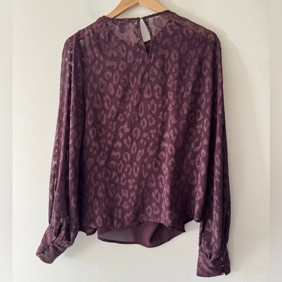Express Purple Leopard Print Long Sleeve Sheer Blouse Built In Tank Top - Picture 3 of 5
